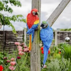 Pair Of Wall Mountable Parrot Bird Garden Ornaments
