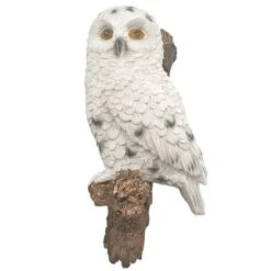 Wall Mountable Snowy Owl Bird On A Branch Garden Ornament