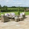 Maze Rattan Luxury Winchester Sofa Dining Set With Ice Bucket And Rising Table 7 Seat