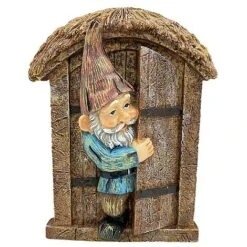 Wall Mountable Gnome In A Door Garden Ornament