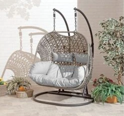 Brampton Luxury Rattan Wicker Outdoor Hanging Cocoon Egg Swing Chair Double