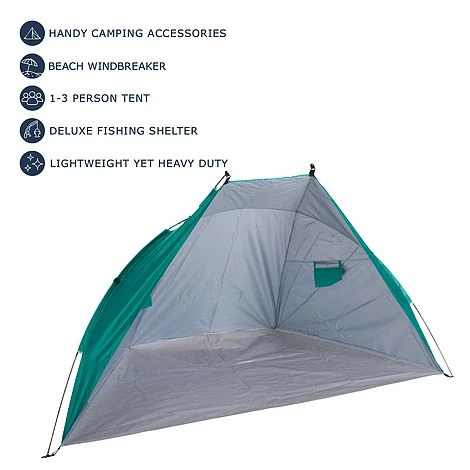 Idooka Outdoors Beach Tent Shelter With Inner Pockets Carrying Pouch UPF 50+ Blue/Green - Image 3