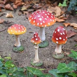 4 Garden Mushroom Red Cap Toadstool Ornaments Fairy Garden Decoration