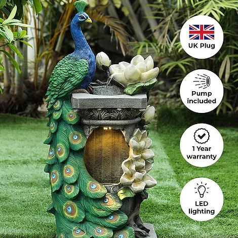 Peacock LED Garden Water Feature - Image 3