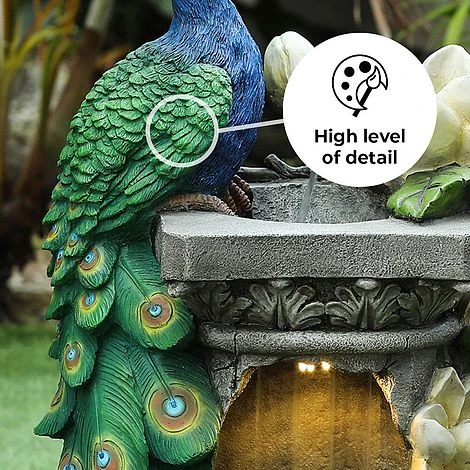 Peacock LED Garden Water Feature - Image 4