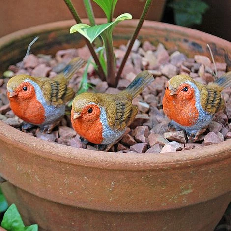 3 Pot Topping Robin Bird Garden Ornaments - Image 5